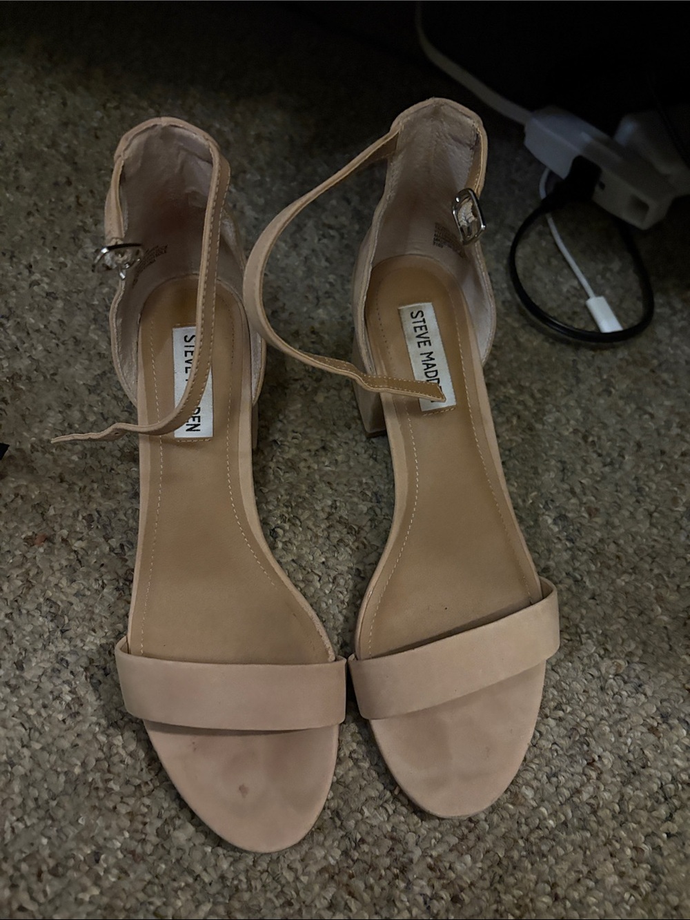 Steve Madden Nude Ankle-Strap Block Sandals
